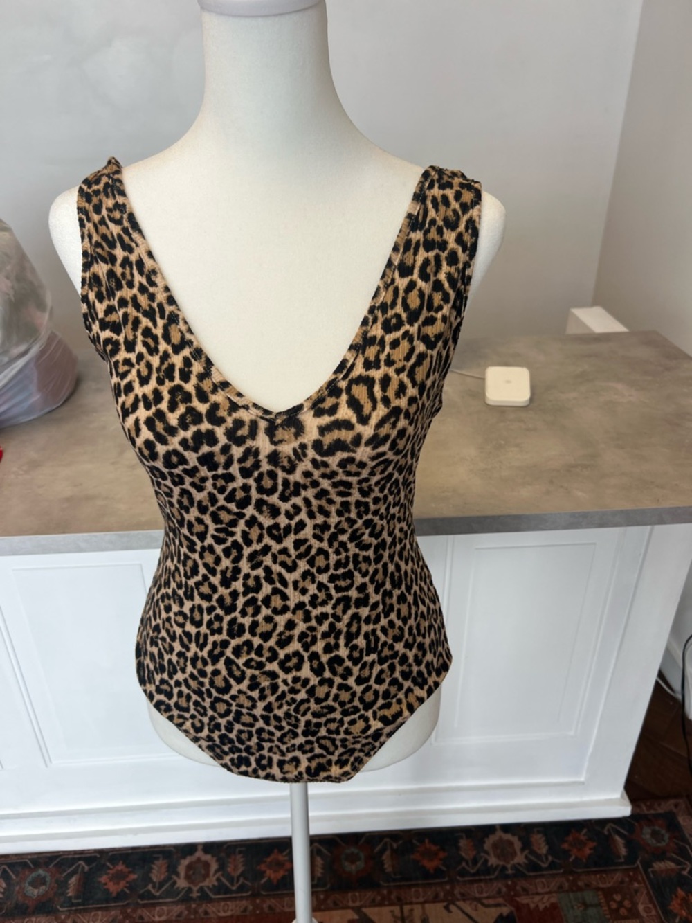 Gianni Bini Leopard Print One-Piece Bodysuit - Tan & Black